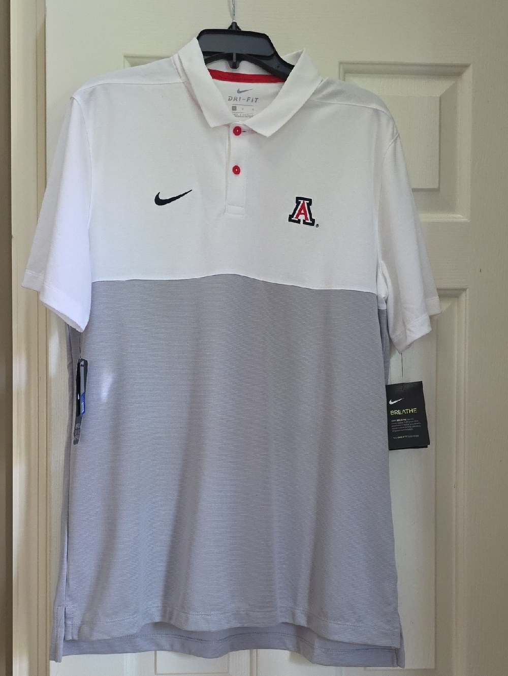 Nike Men's Two-Tone White & Gray Arizona Polo with Red Accents